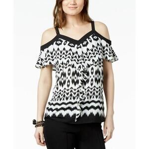 Inc International Concepts Womens Flounce-Trim Cold-Shoulder Top Size XS